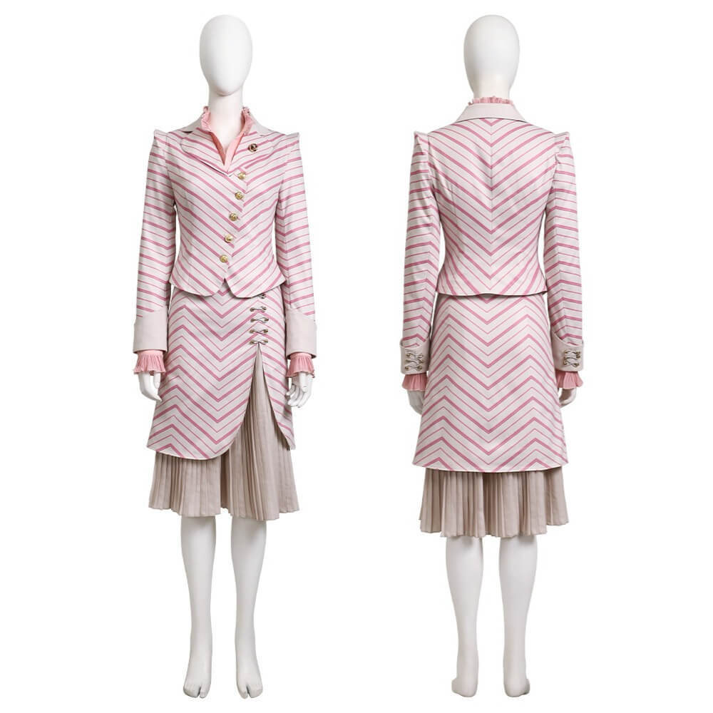 Wicked 2024 Glinda Pinstripe Suit Women's Cosplay Costume Hat Takerlama