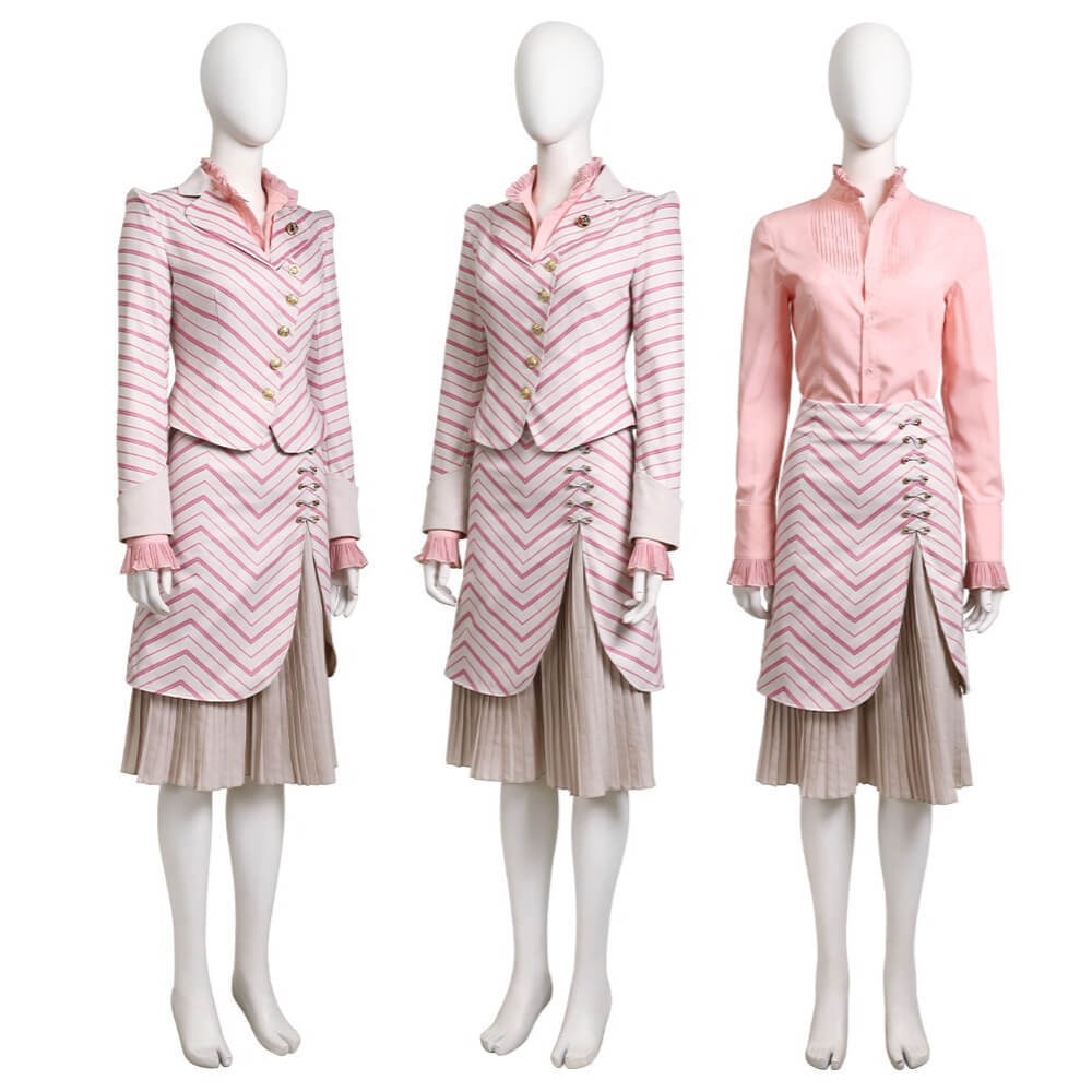 Wicked 2024 Glinda Pinstripe Suit Women's Cosplay Costume Hat Takerlama