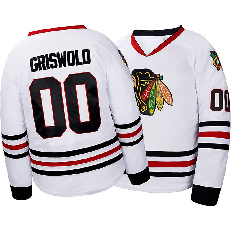 Griswold Men's Movie Hockey Jersey X-Mas Christmas Vacation Stitched Chicago Blackhawks White Fanatics Breakaway Clark #00 Suit
