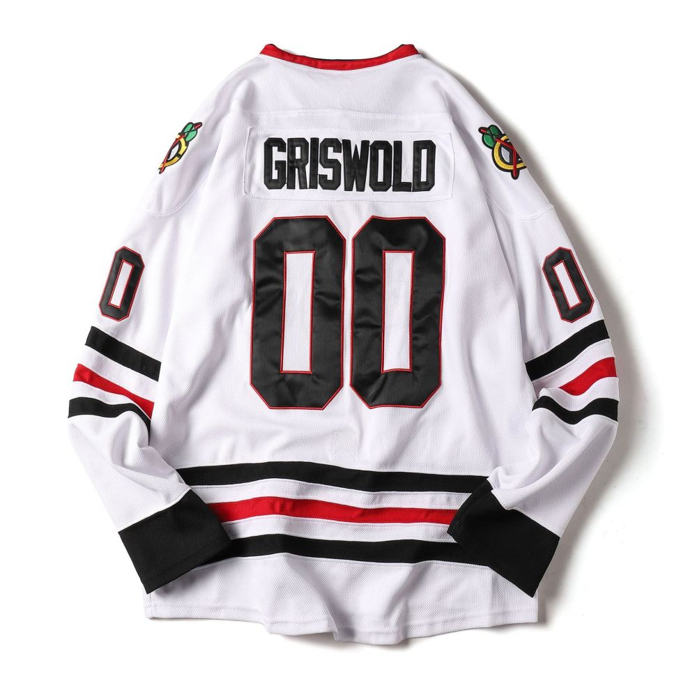 Griswold Men's Movie Hockey Jersey X-Mas Christmas Vacation Stitched Chicago Blackhawks White Fanatics Breakaway Clark #00 Suit