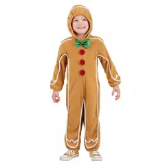 Gingerbread Cosplay Costume Kids Christmas Hooded Onesie Pajama Flannel Fleece One-Piece Jumpsuit Takerlama