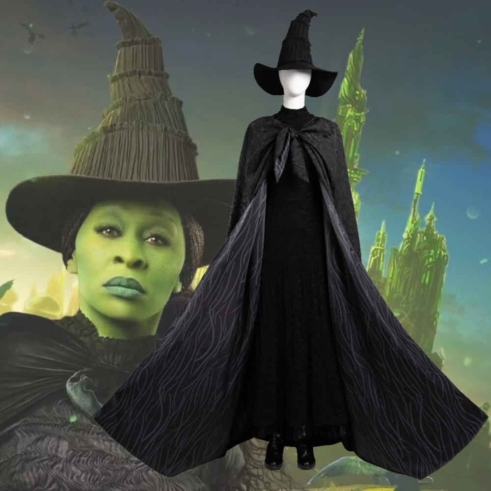 Wicked 2024 Elphaba Cosplay Costume With Boots Black Witch Fancy Dress For Women Takerlama