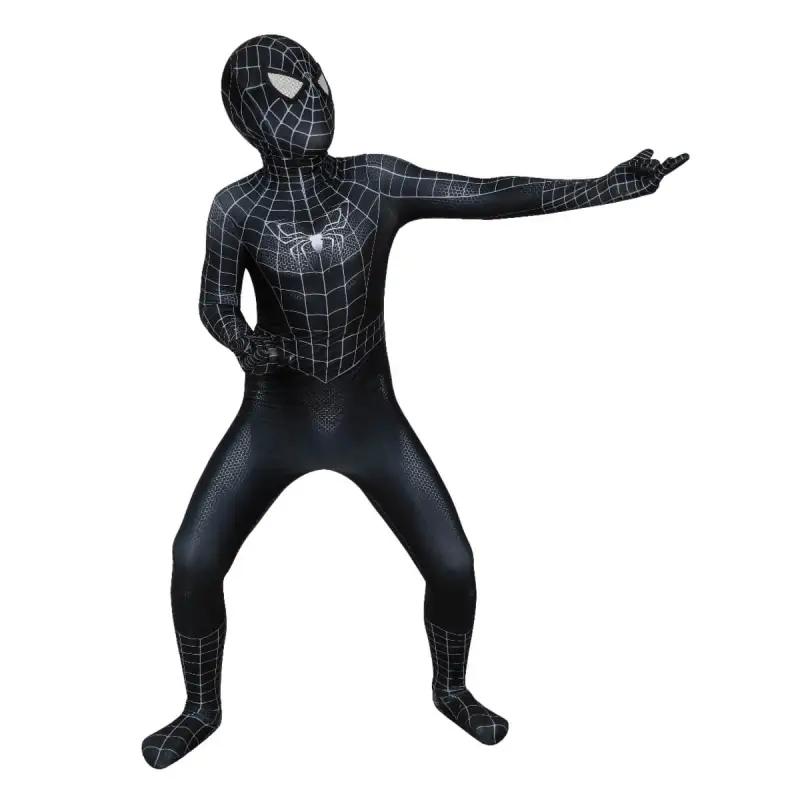 Kids Spider-Man 2 Symbiote Black Suit Cosplay Costume Peter Parker Jumpsuit Mask Takerlama