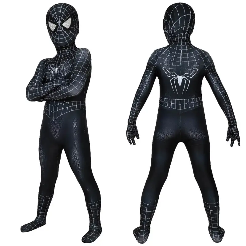 Kids Spider-Man 2 Symbiote Black Suit Cosplay Costume Peter Parker Jumpsuit Mask Takerlama
