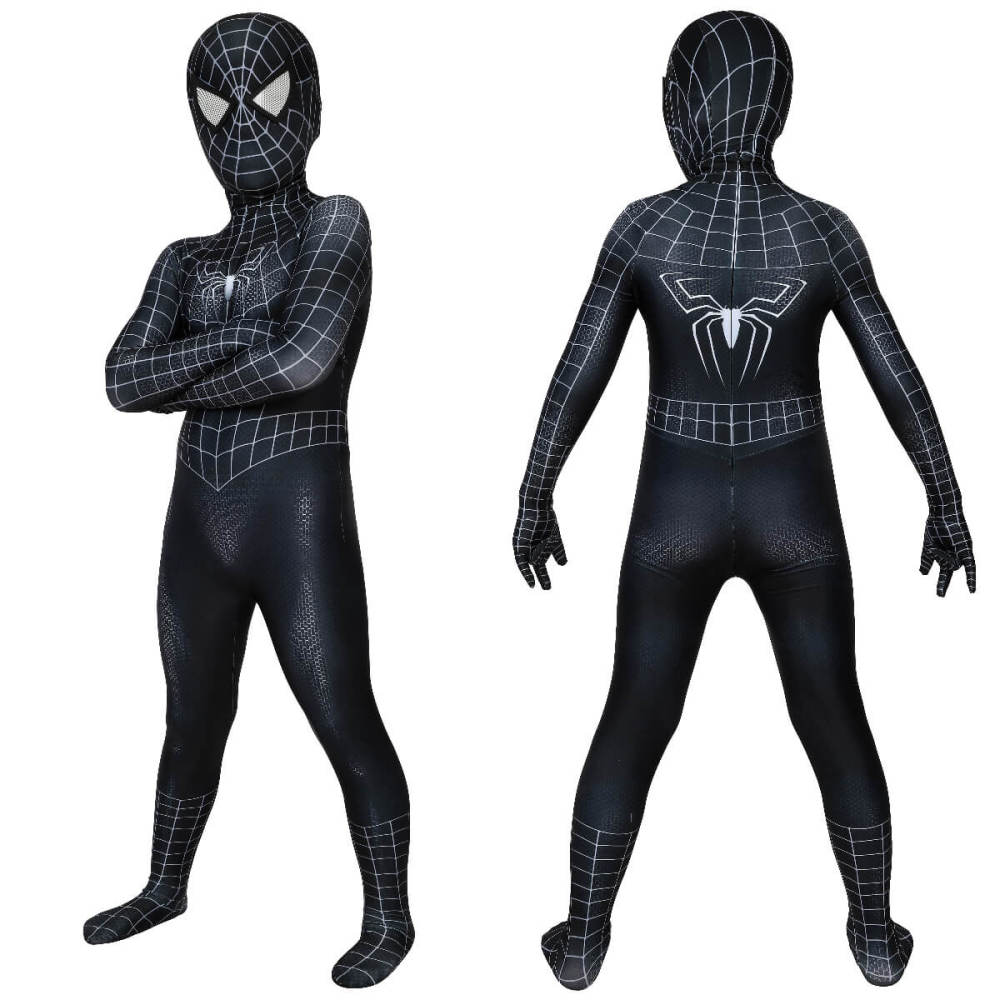 Kids Spider-Man 2 Symbiote Black Suit Cosplay Costume Peter Parker Jumpsuit Mask Takerlama