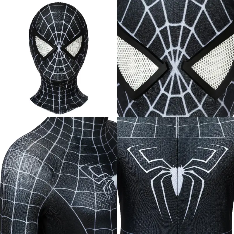 Kids Spider-Man 2 Symbiote Black Suit Cosplay Costume Peter Parker Jumpsuit Mask Takerlama