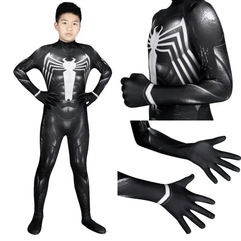 Kid's Spider-Man 3 Venom Eddie Brock Cosplay Costume Halloween Theme Party Takerlama