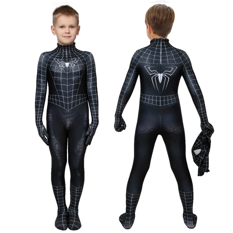 Kids Spider-Man 2 Symbiote Black Cosplay Suit Peter Parker Costume Jumpsuit Mask Takerlama
