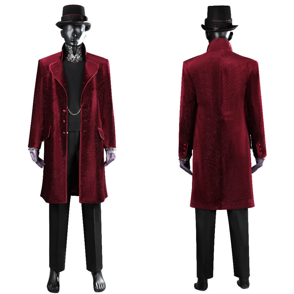 Wonka 2023 Charlie and the Chocolate Factory Willy Wonka Halloween Red Cosplay Costume Timothee Chalamet Suit