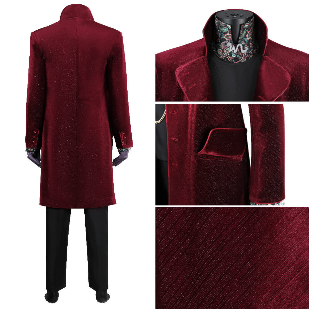 Wonka 2023 Charlie and the Chocolate Factory Willy Wonka Halloween Red Cosplay Costume Timothee Chalamet Suit