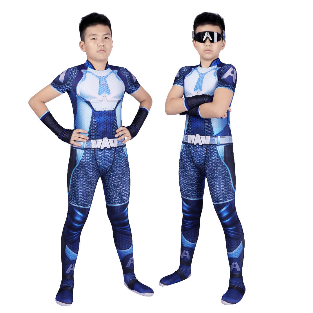 Kid's The Boys A-Train Cosplay Costumes Superhero Jumpsuit Glasses Takerlama
