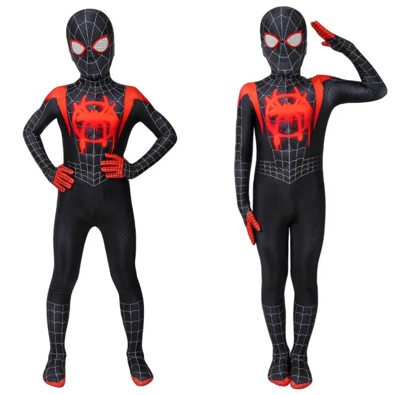 Kid's Spider-Man: Into the Spider-Verse Miles Morales Cosplay Costume Superhero Jumpsuit Mask Takerlama