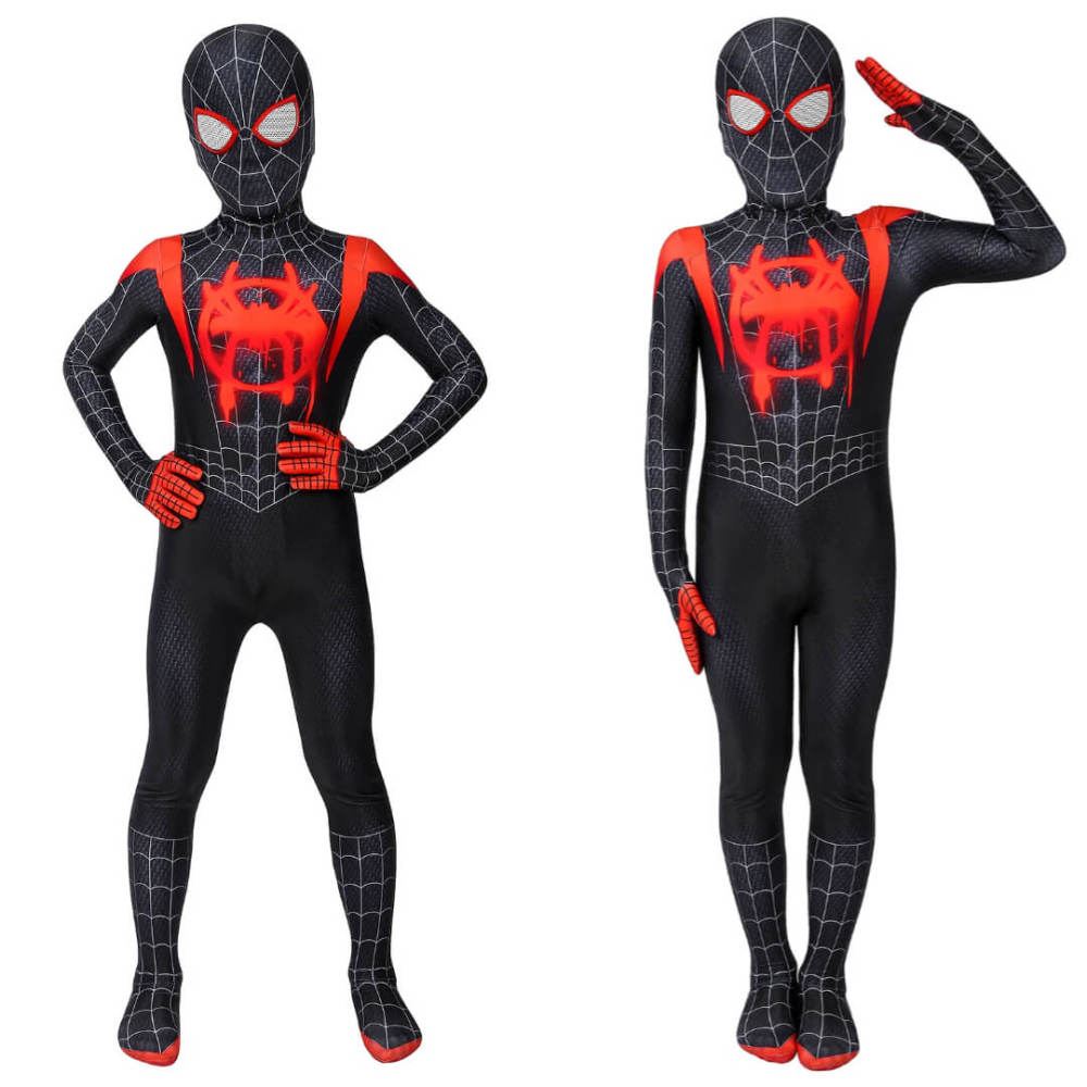 Kid's Spider-Man: Into the Spider-Verse Miles Morales Cosplay Costume Superhero Jumpsuit Mask Takerlama