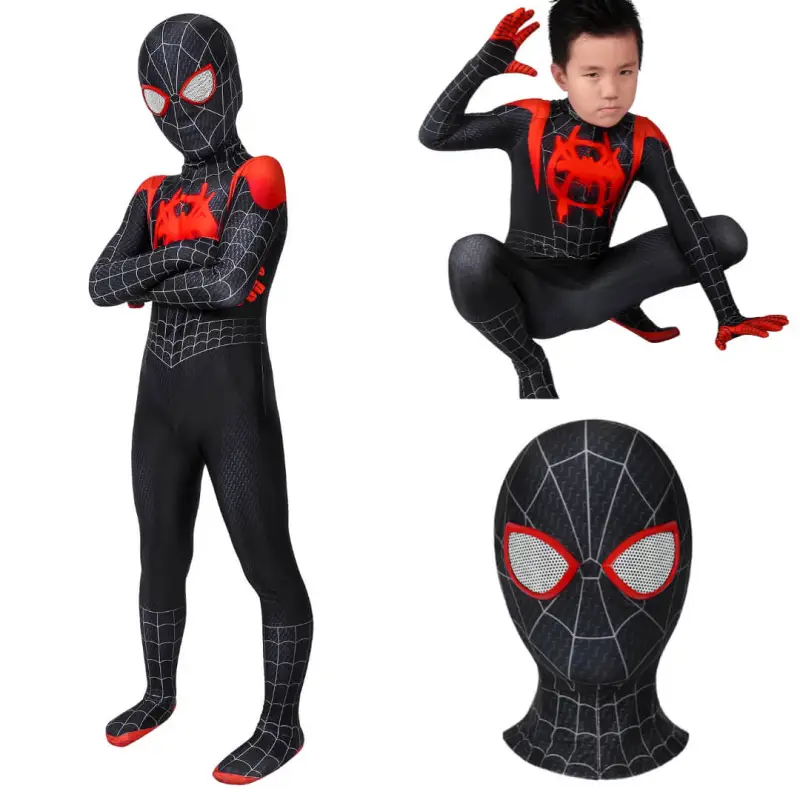 Kid's Spider-Man: Into the Spider-Verse Miles Morales Cosplay Costume Superhero Jumpsuit Mask Takerlama