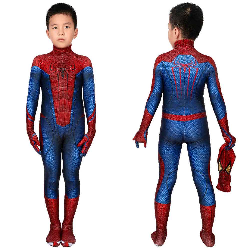 Kid's The Amazing Spider-Man Spiderman Peter Parker Cosplay Costume Superhero Jumpsuit Mask Takerlama