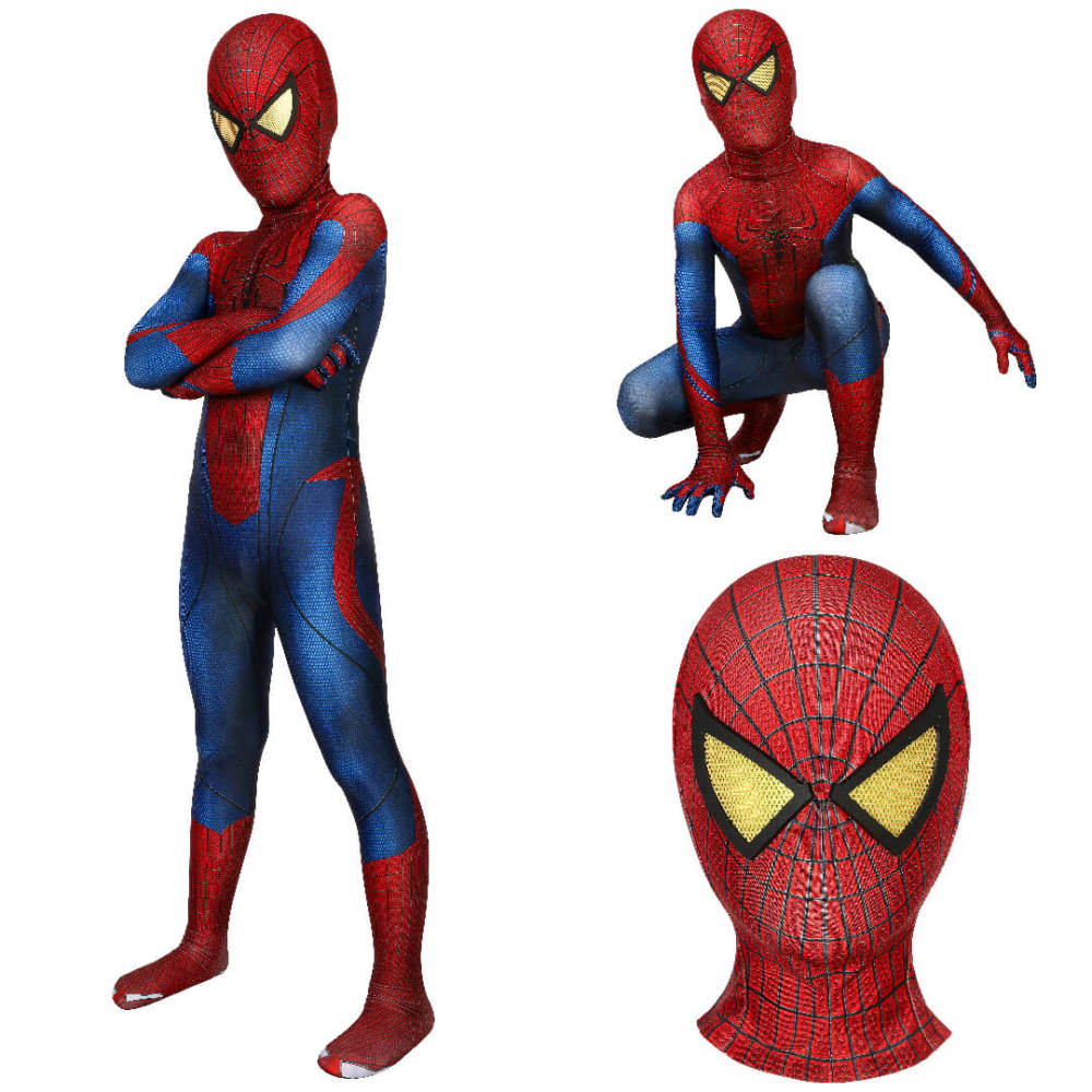 Kid's The Amazing Spider-Man Spiderman Peter Parker Cosplay Costume Superhero Jumpsuit Mask Takerlama