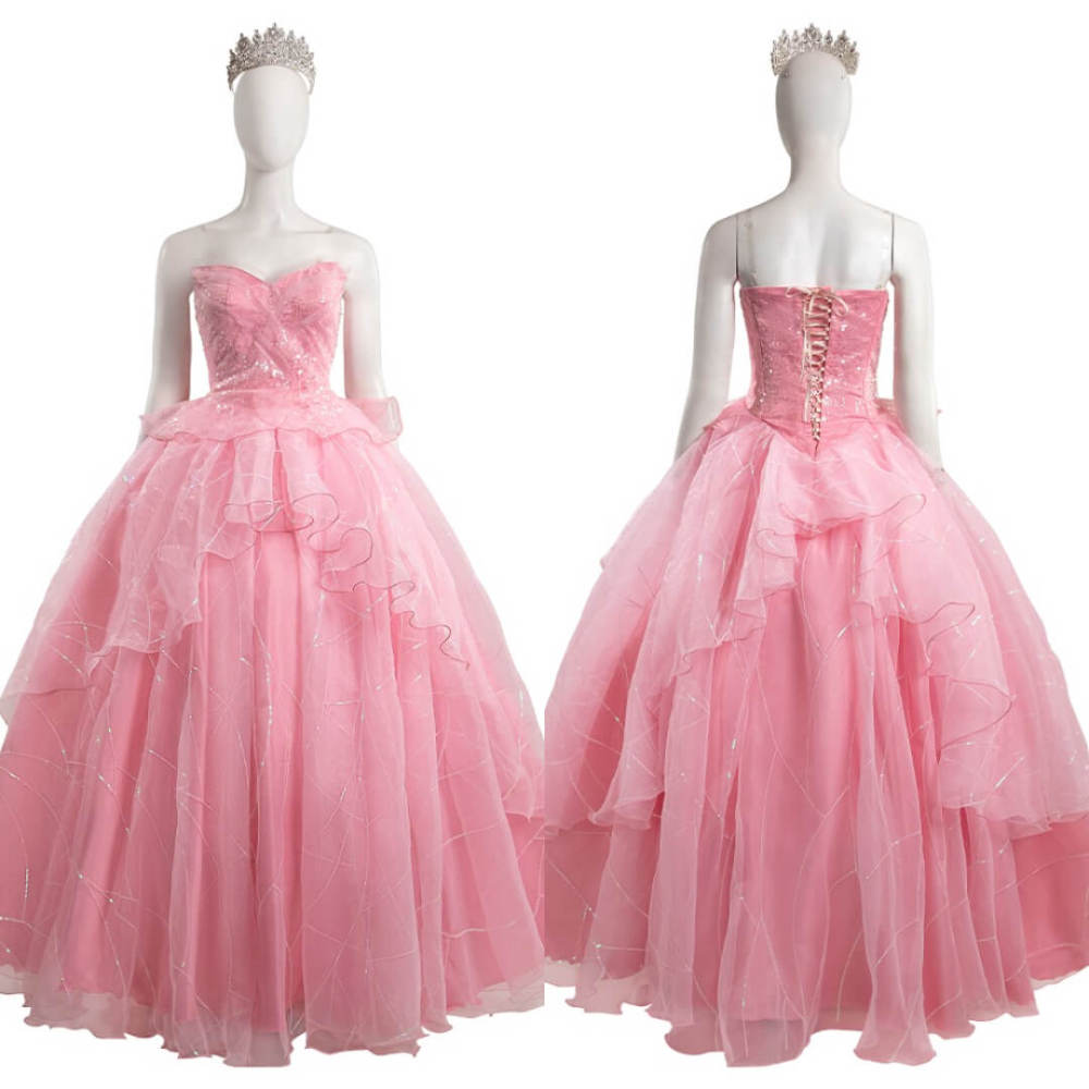 Wicked (2024) Glinda Cosplay Costume Pink Embroidered Organza Skirt Outfits Halloween Carnival Suit Takerlama