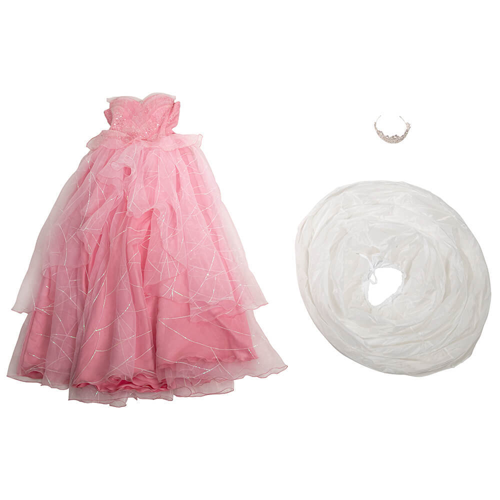 Wicked (2024) Glinda Cosplay Costume Pink Embroidered Organza Skirt Outfits Halloween Carnival Suit Takerlama