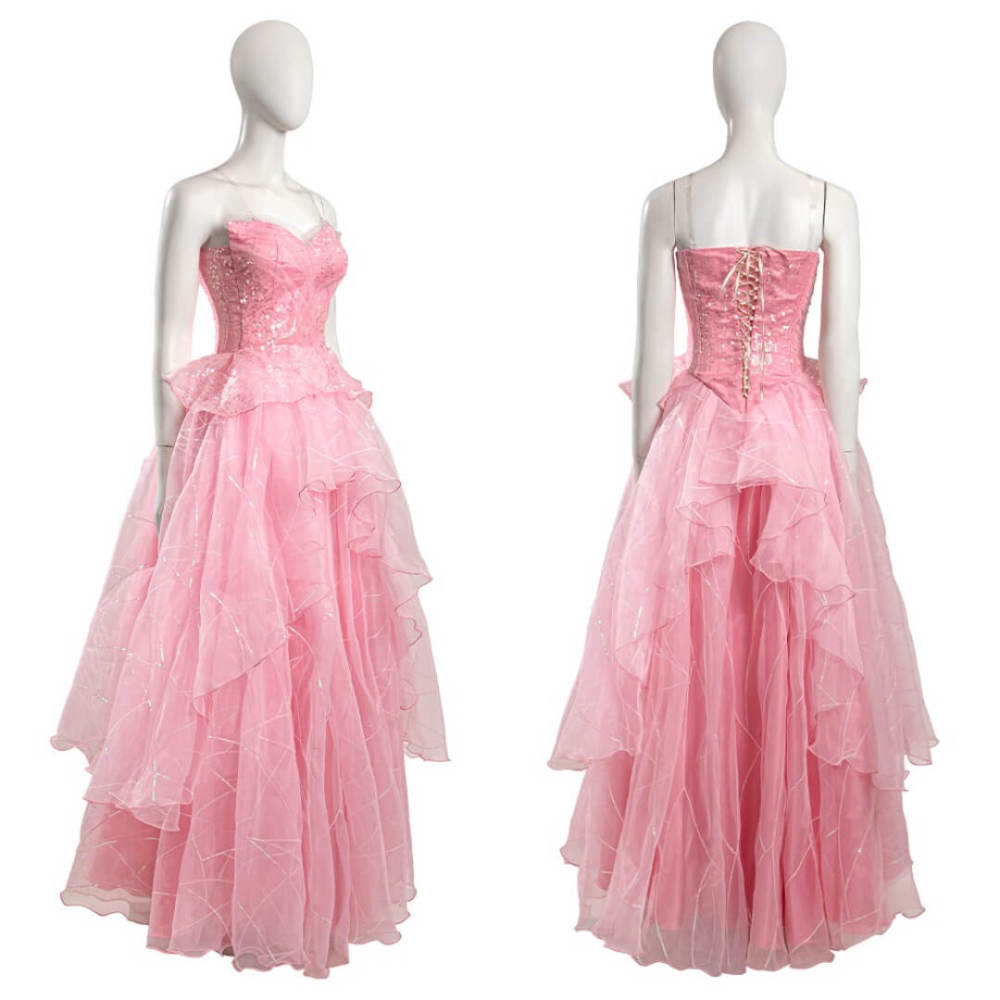 Wicked (2024) Glinda Cosplay Costume Pink Embroidered Organza Skirt Outfits Halloween Carnival Suit Takerlama