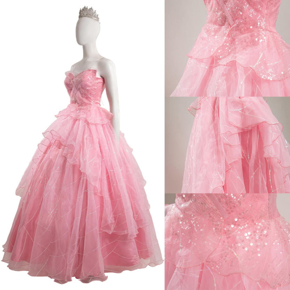 Wicked (2024) Glinda Cosplay Costume Pink Embroidered Organza Skirt Outfits Halloween Carnival Suit Takerlama