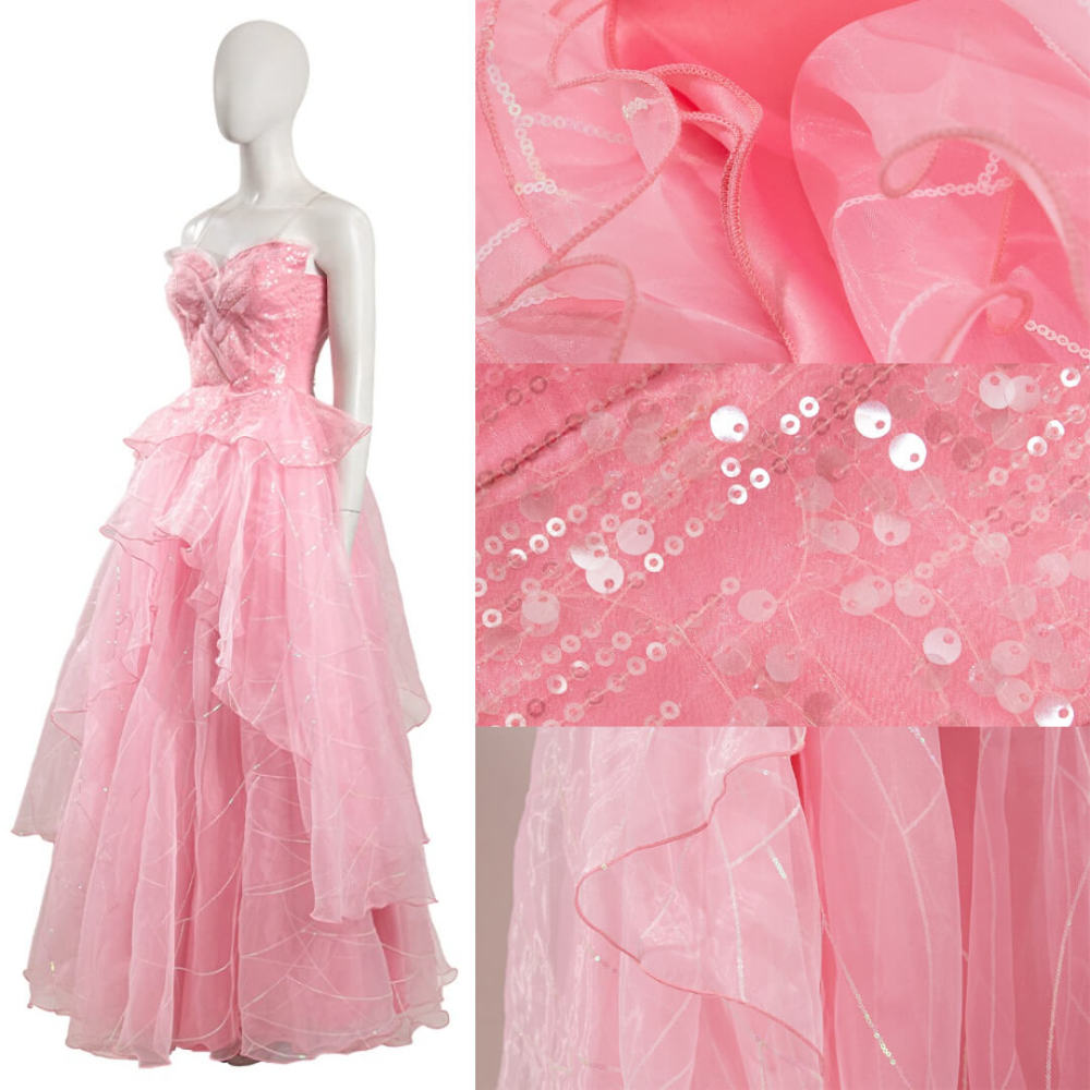 Wicked (2024) Glinda Cosplay Costume Pink Embroidered Organza Skirt Outfits Halloween Carnival Suit Takerlama