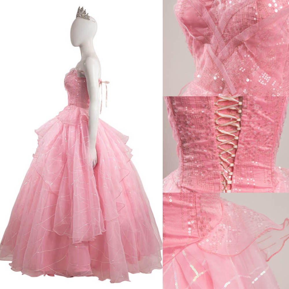 Wicked (2024) Glinda Cosplay Costume Pink Embroidered Organza Skirt Outfits Halloween Carnival Suit Takerlama