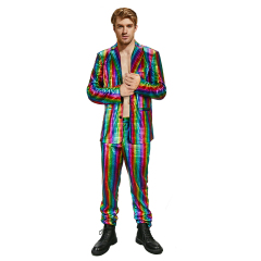 Men's Rainbow Disco Costume Christmas Party Cosplay Outfits 2 Piece Shiny 70s Glitter Stage Festival Host Suit Takerlama XL XXL In Stock