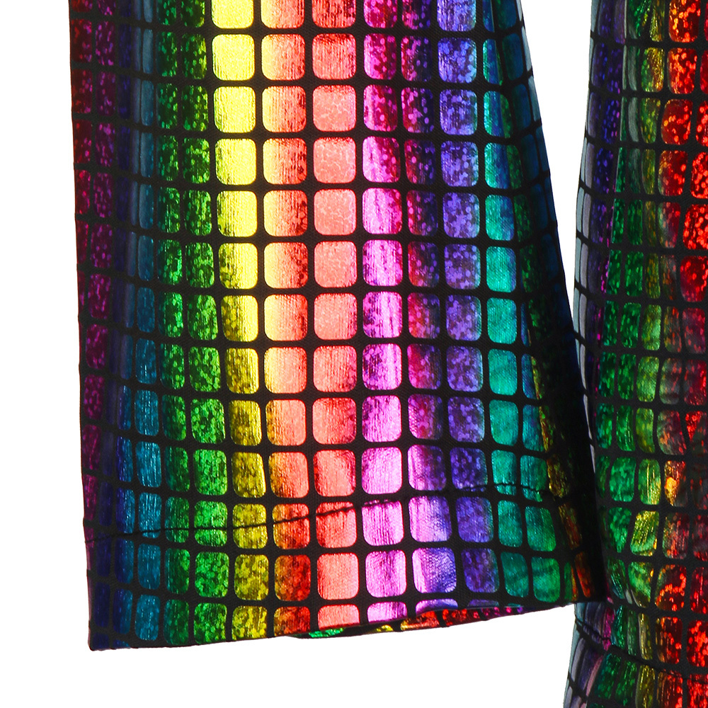 Men's Rainbow Disco Costume Party Cosplay Outfits 2 Piece Shiny 70s Glitter Stage Festival Host Suit Takerlama