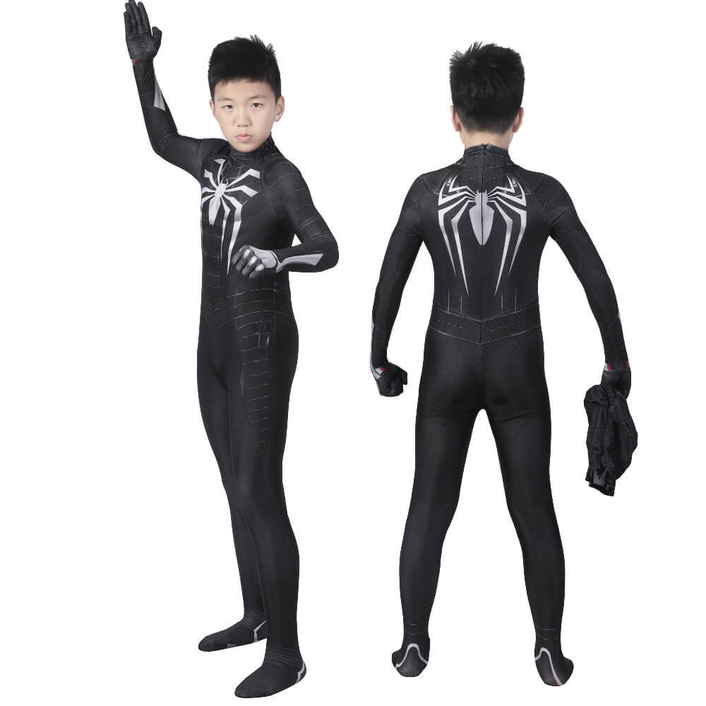 Kid's Spider-Man Miles Morales Symbiote Black Suit Marvel's SpiderMan PS5 Cosplay Costume Takerlama