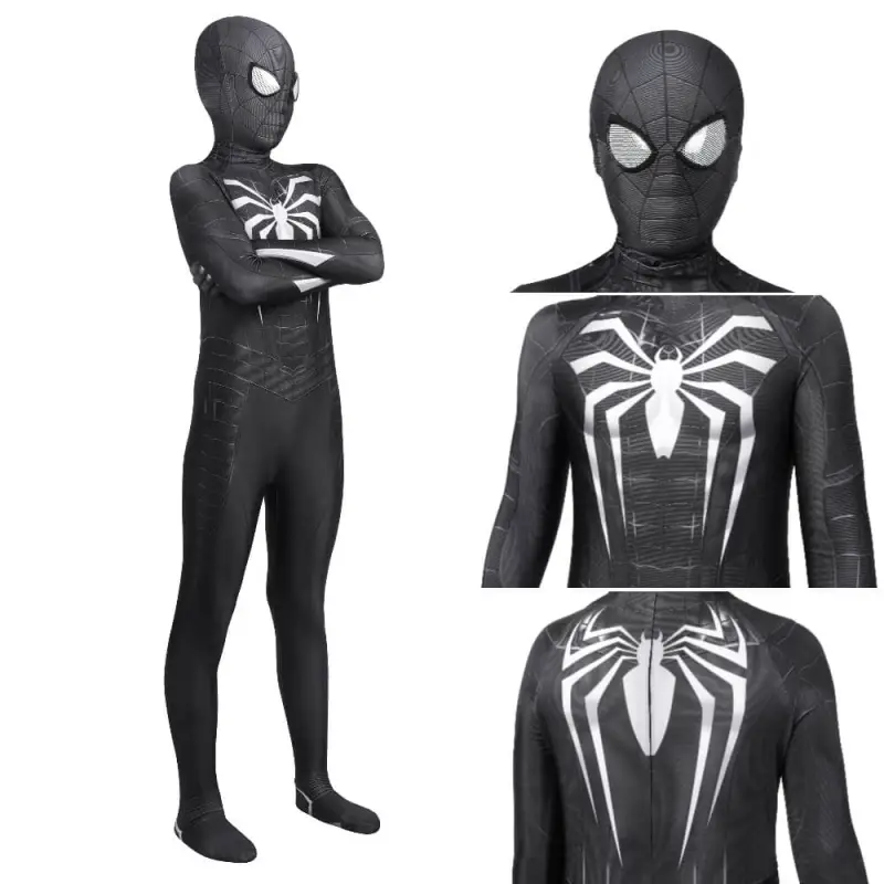 Kid's Spider-Man Miles Morales Symbiote Black Suit Marvel's SpiderMan PS5 Cosplay Costume Takerlama