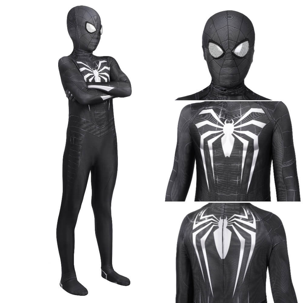 Kid's Spider-Man Miles Morales Symbiote Black Suit Marvel's SpiderMan PS5 Cosplay Costume Takerlama