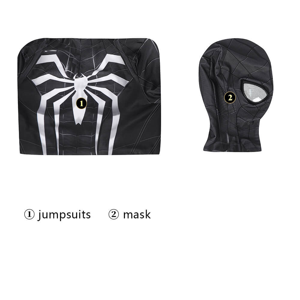 Kid's Spider-Man Miles Morales Symbiote Black Suit Marvel's SpiderMan PS5 Cosplay Costume Takerlama