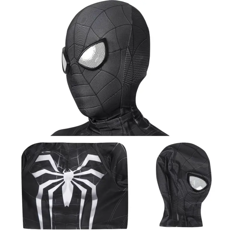 Kid's Spider-Man Miles Morales Symbiote Black Suit Marvel's SpiderMan PS5 Cosplay Costume Takerlama