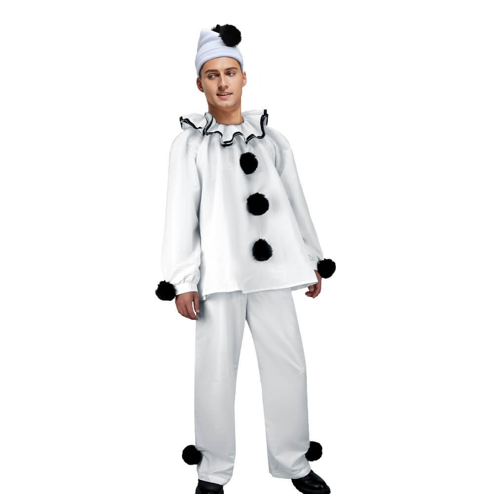 Pierrot Mime Clown Cosplay Costume Halloween Stage Outfits Theme Party Suit Takerlama