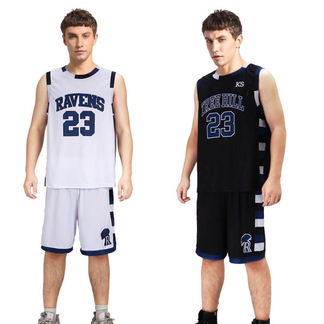 One Tree Hill Ravens Nathan Scott Basketball Jersey Black WHite