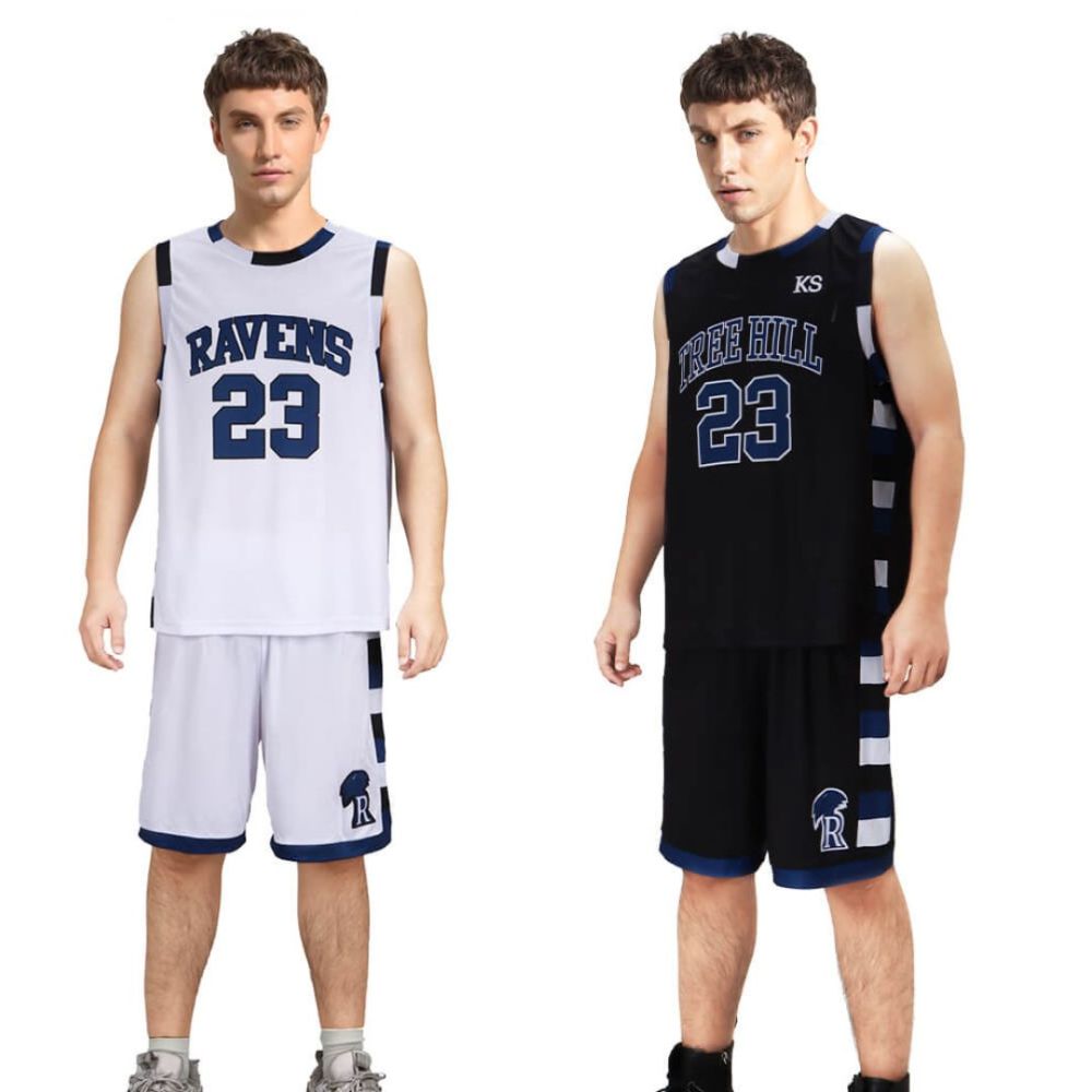 One Tree Hill Ravens Nathan Scott Basketball Jersey Black White #23 Group Cosplay Costume Takerlama