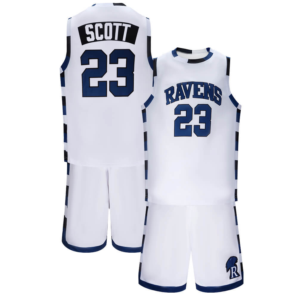 One Tree Hill Ravens Nathan Scott Basketball Jersey Black White #23 Group Cosplay Costume Takerlama