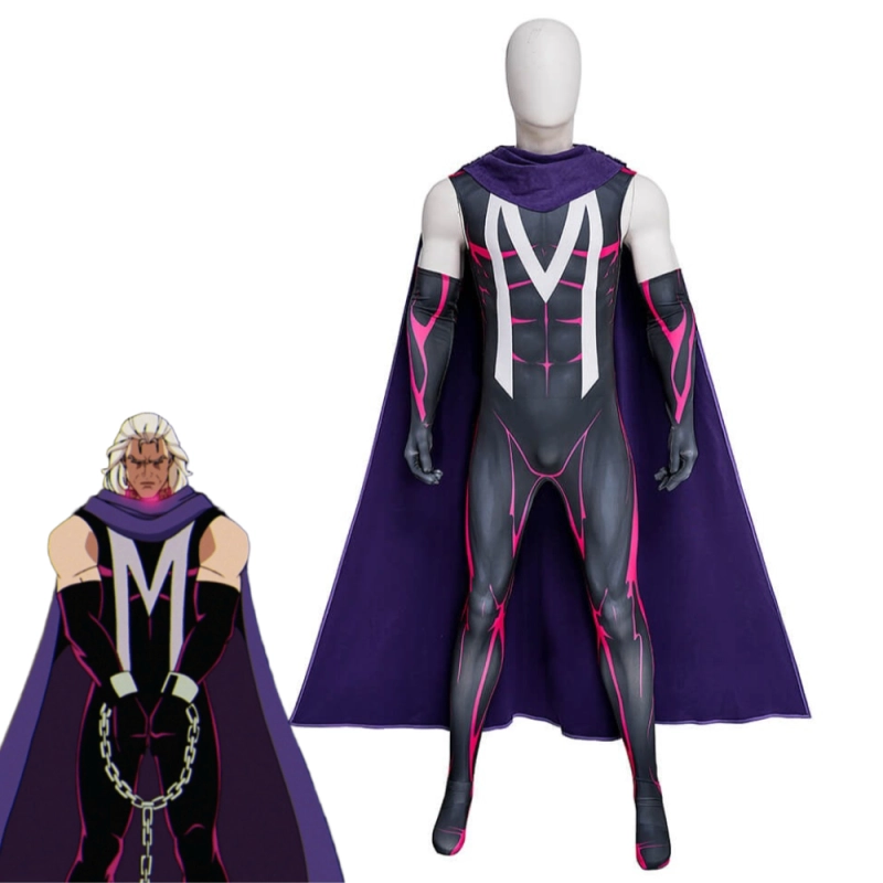New X-Men 97 Magneto Cosplay Costume Halloween Cloak Jumpsuit Sleeves Scarf Takerlama