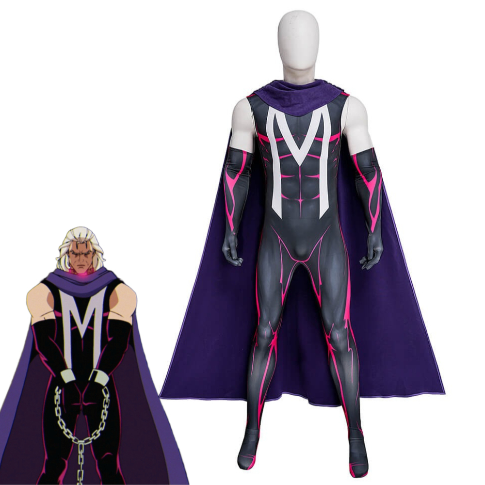 New X-Men 97 Magneto Cosplay Costume Halloween Cloak Jumpsuit Sleeves Scarf Takerlama
