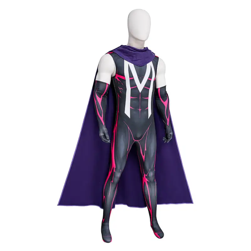 New X-Men 97 Magneto Cosplay Costume Halloween Cloak Jumpsuit Sleeves Scarf Takerlama