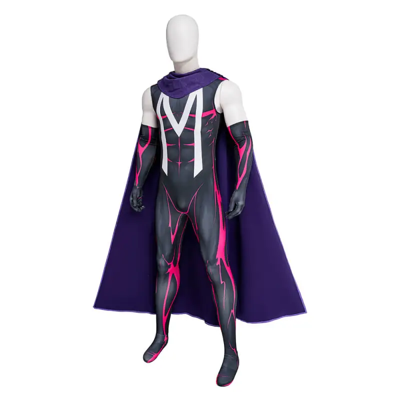 New X-Men 97 Magneto Cosplay Costume Halloween Cloak Jumpsuit Sleeves Scarf Takerlama