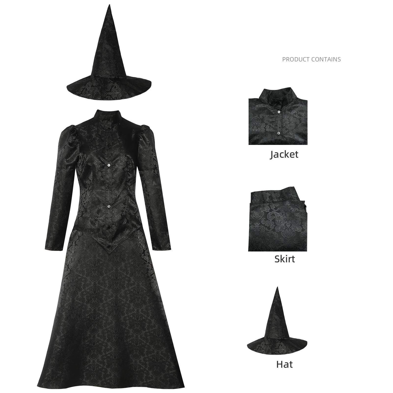 Wicked 2024 Elphaba Cosplay Costume Black Witch Fancy Dress Hat For Women Takerlama