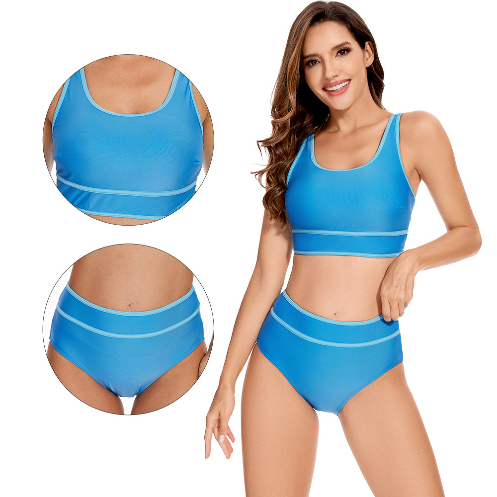 SISBATH Womens High Waisted Bikini Sets Sporty Color Block Trim 2 Piece Swimsuits Cheeky High Cut Bathing Suits