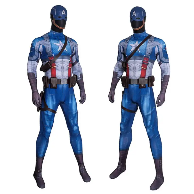 Captain America The First Avenger Steve Rogers Cosplay Costume 3D Print Superhero Jumpsuit Mask Takerlama