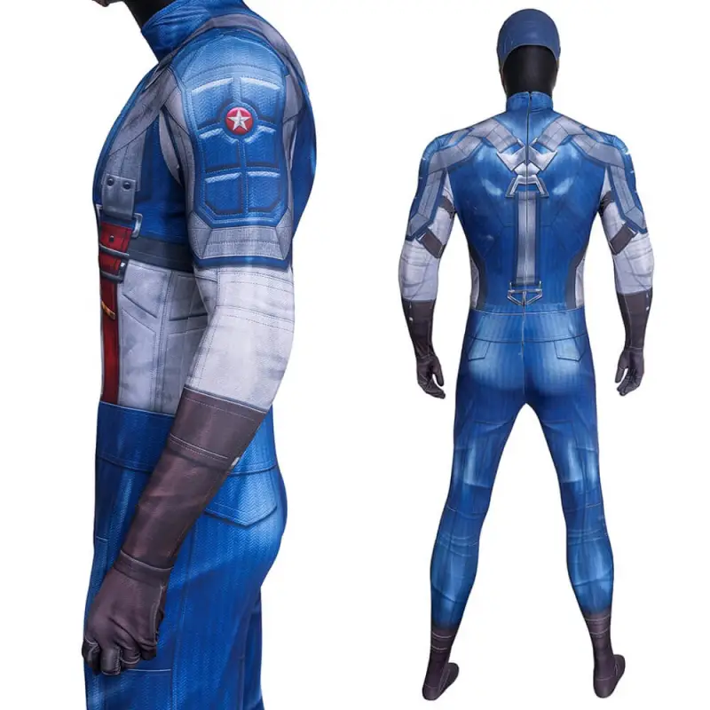 Captain America The First Avenger Steve Rogers Cosplay Costume 3D Print Superhero Jumpsuit Mask Takerlama