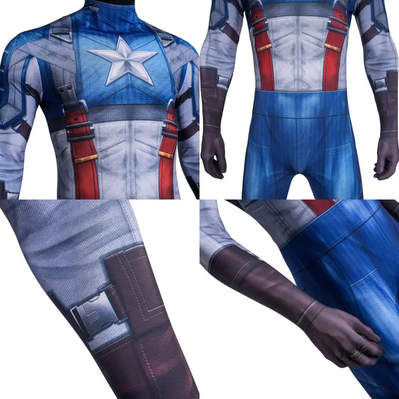 Captain America The First Avenger Steve Rogers Cosplay Costume 3D Print Superhero Jumpsuit Mask Takerlama