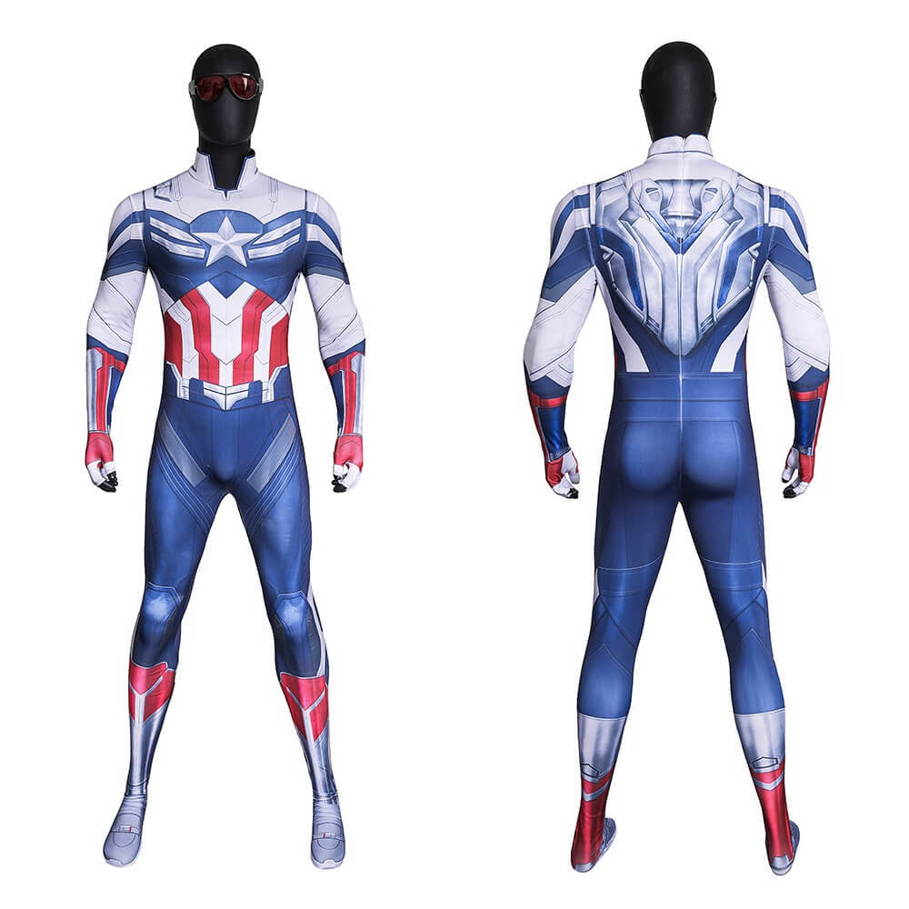 Captain America Brave New World Sam Wilson Cosplay Costume Glasses 3D Print Blue White Halloween Suit Takerlama
