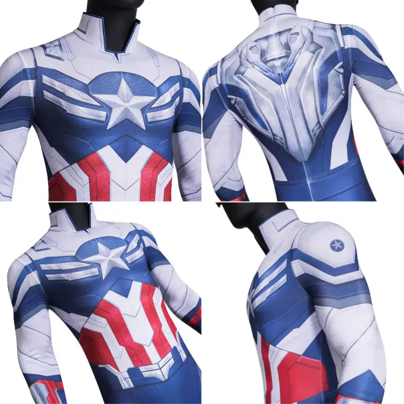 Captain America Brave New World Sam Wilson Cosplay Costume Glasses 3D Print Blue White Halloween Suit Takerlama