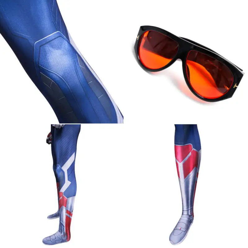 Captain America Brave New World Sam Wilson Cosplay Costume Glasses 3D Print Blue White Halloween Suit Takerlama