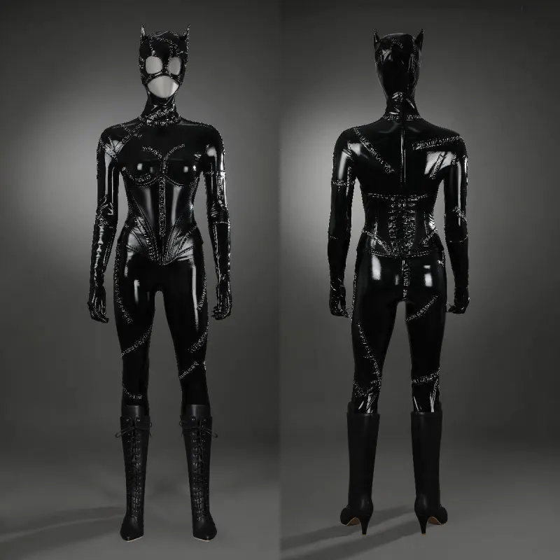 Batman Returns Catwoman Selina Kyle Cosplay Costume DC Comic Jumpsuit Mask Takerlama